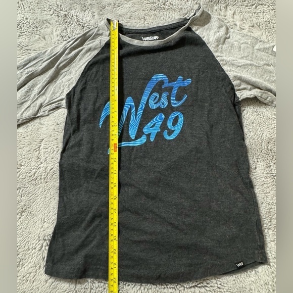 West 49 Youth Boy XL 3/4 Length Sleeve Grey White Blue Shirt Top - Picture 6 of 7